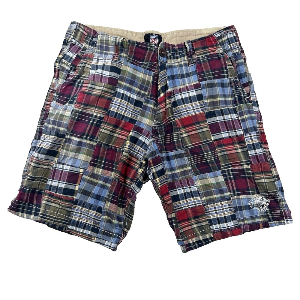 G-III NFL Shorts Mens 32 Jaguars Patchwork Plaid Preppy 9" Inseam Chino Football